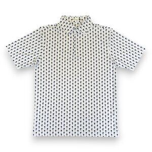 Merrill Apparel Men's Palm Tree Pattern Polo White & Navy